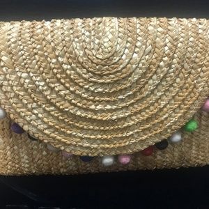 Rainbow Pom Pom Straw Clutch